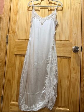 Lace-Trim Satin Slip Dress - White